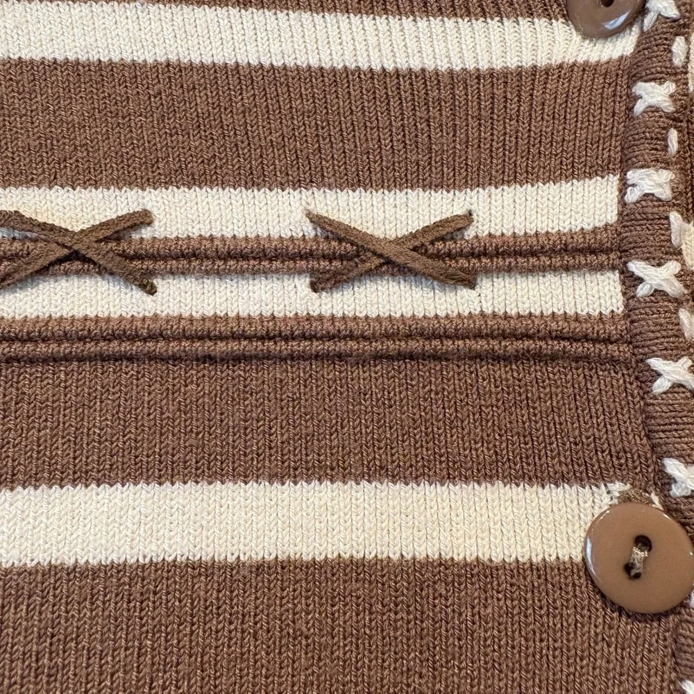 Vintage 2004 CJ Banks Hand Embroidered Cardigan Sweater‎ Brown Striped Bows 1X